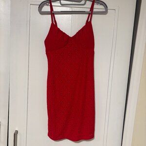 Red Eyelet Slip Dress (Small) Party Cocktail Outfit